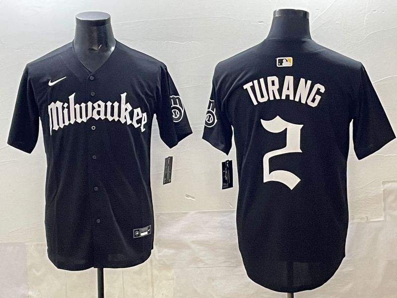 Men 2025 Milwaukee Brewers #2 Turang Black Five generations Joint Name Nike MLB Jersey style 1->milwaukee brewers->MLB Jersey